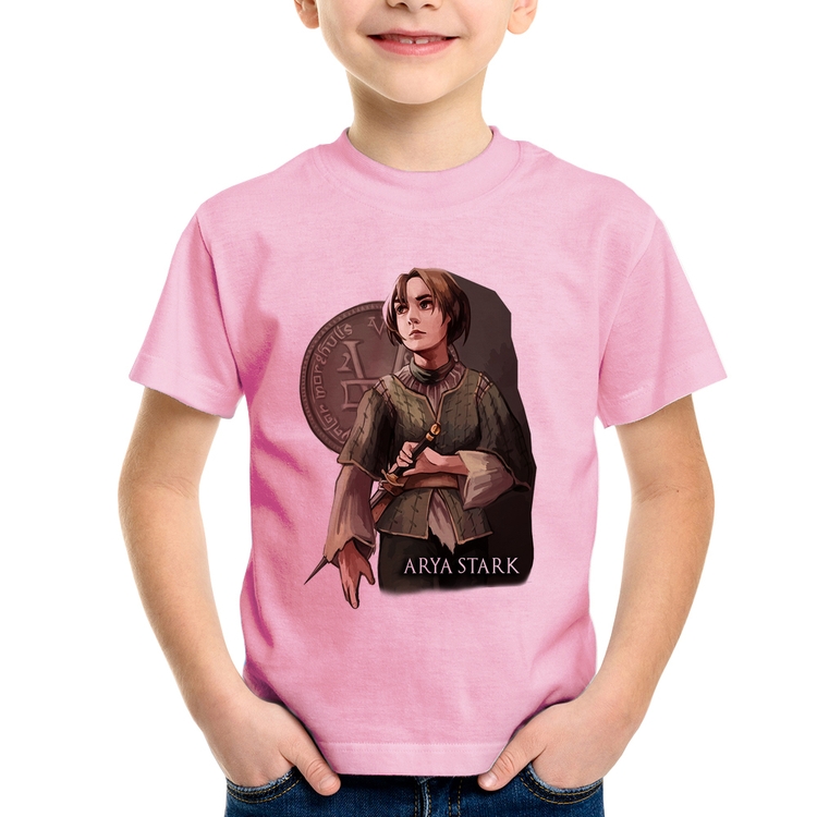 Camiseta Infantil Arya Stark Valar Morghulis - Rosa Bebê