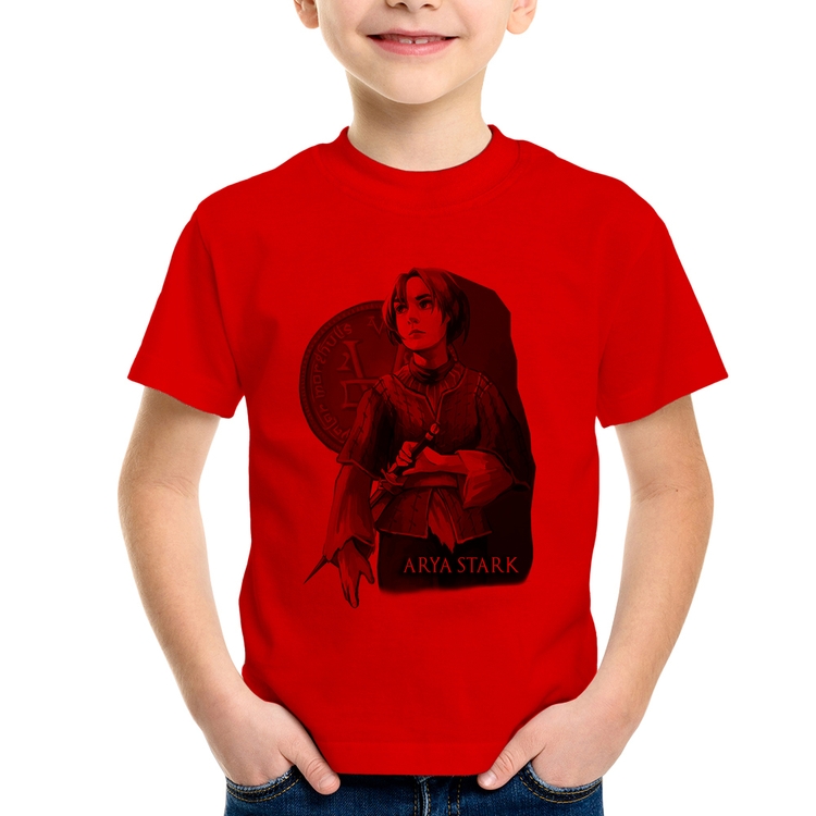 Camiseta Infantil Arya Stark Valar Morghulis - Vermelha