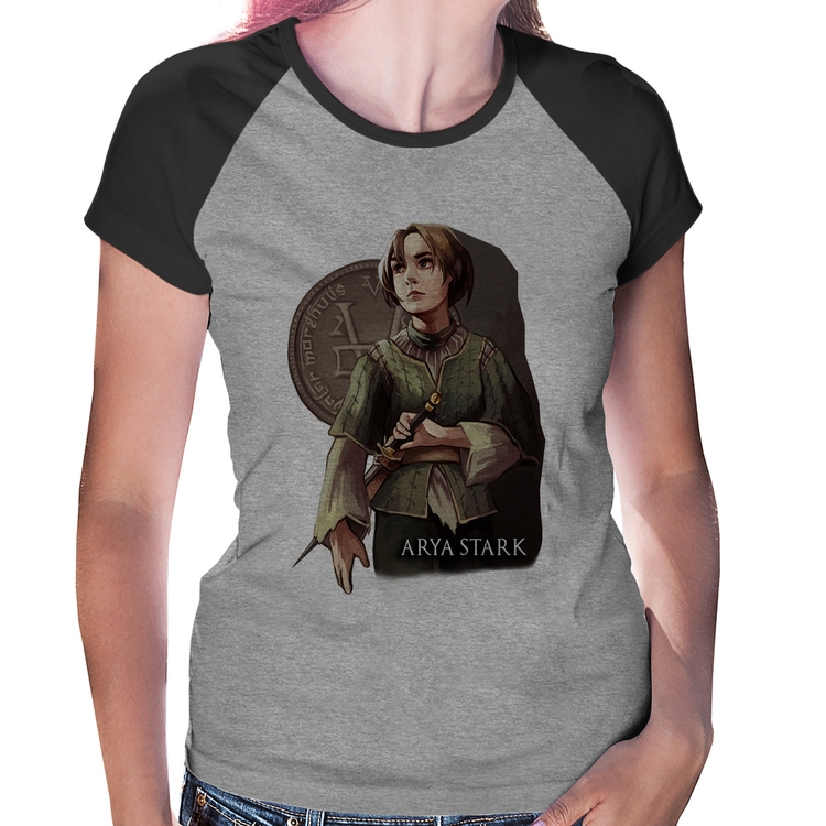 Baby Look Raglan Arya Stark Valar Morghulis - Cinza/Preto