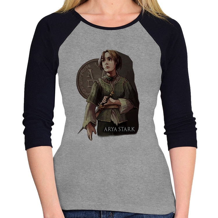 Baby Look Raglan Arya Stark Valar Morghulis Manga 3/4 - Cinza/Preto