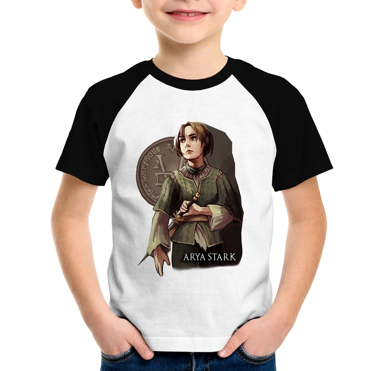 Camiseta Raglan Infantil Arya Stark Valar Morghulis