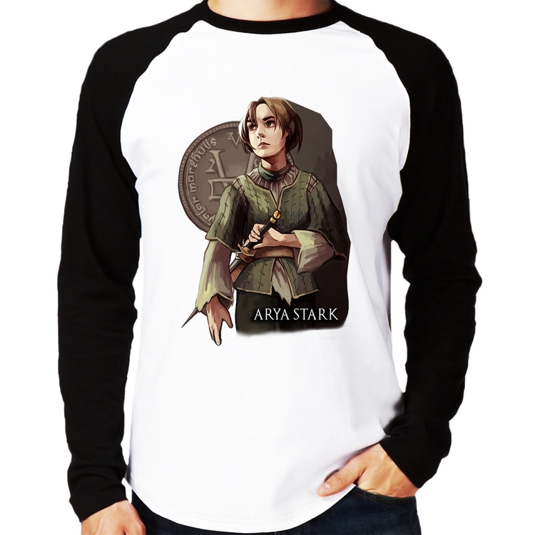 Camiseta Raglan Arya Stark Valar Morghulis Manga Longa