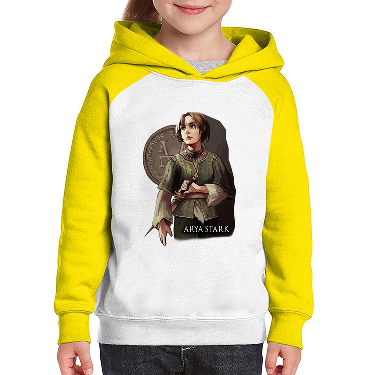 Moletom Infantil Arya Stark Valar Morghulis - Branco/Amarelo