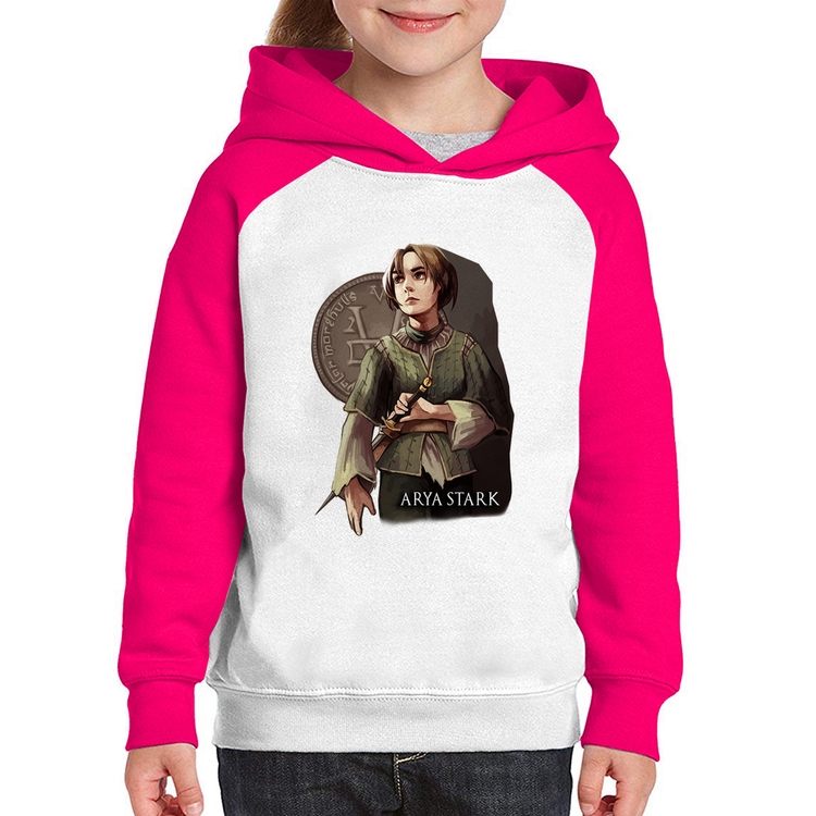 Moletom Infantil Arya Stark Valar Morghulis - Branco/Rosa