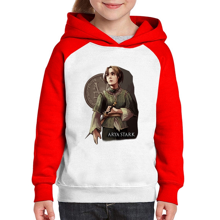 Moletom Infantil Arya Stark Valar Morghulis - Branco/Vermelho