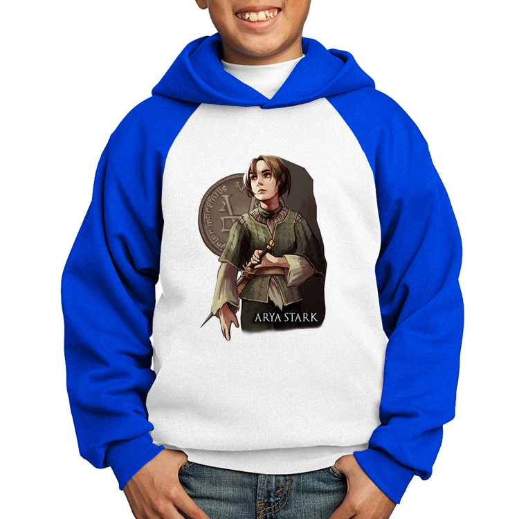 Moletom Infantil Arya Stark Valar Morghulis - Branco/Azul