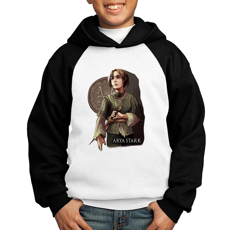 Moletom Infantil Arya Stark Valar Morghulis - Branco/Preto