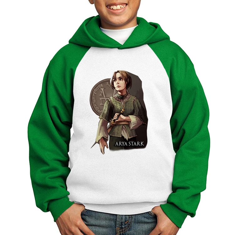 Moletom Infantil Arya Stark Valar Morghulis - Branco/Verde