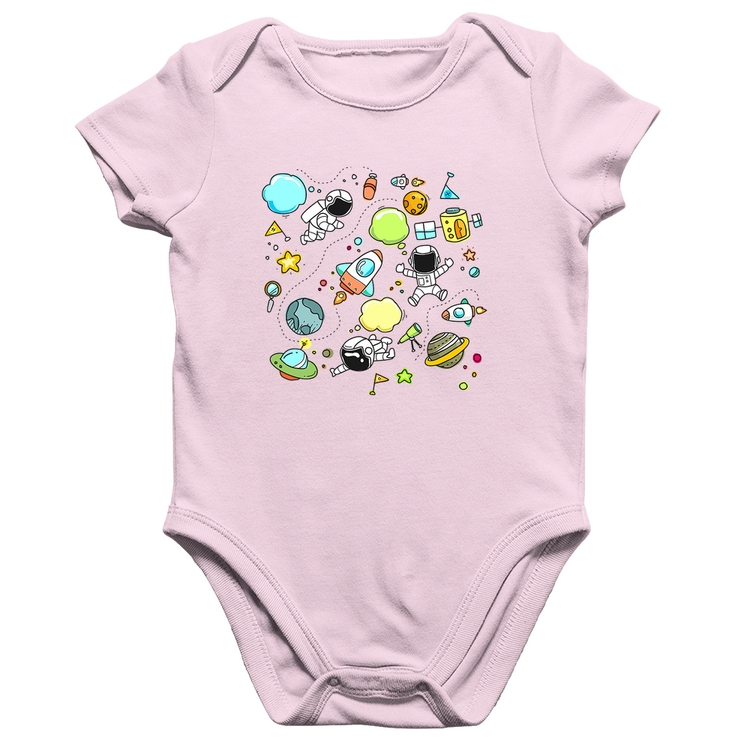 Body Bebê Algodão Astronauta - Rosa Bebê