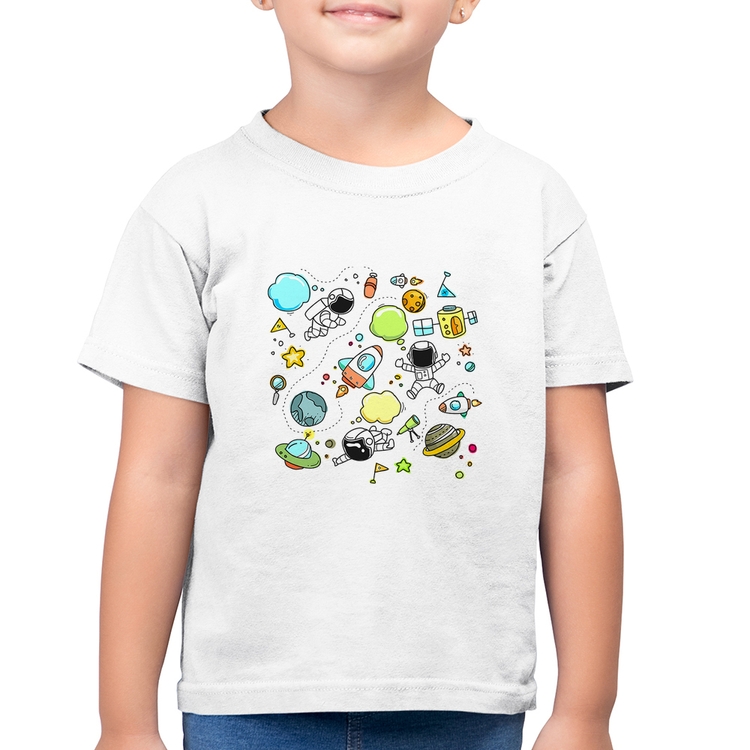 Camiseta Algodão Infantil Astronauta - Branca