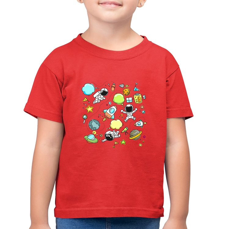 Camiseta Algodão Infantil Astronauta - Vermelha