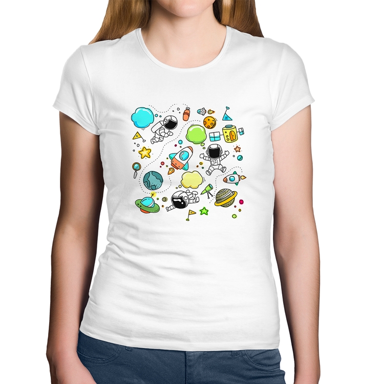 Baby Look Algodão Astronauta - Branca