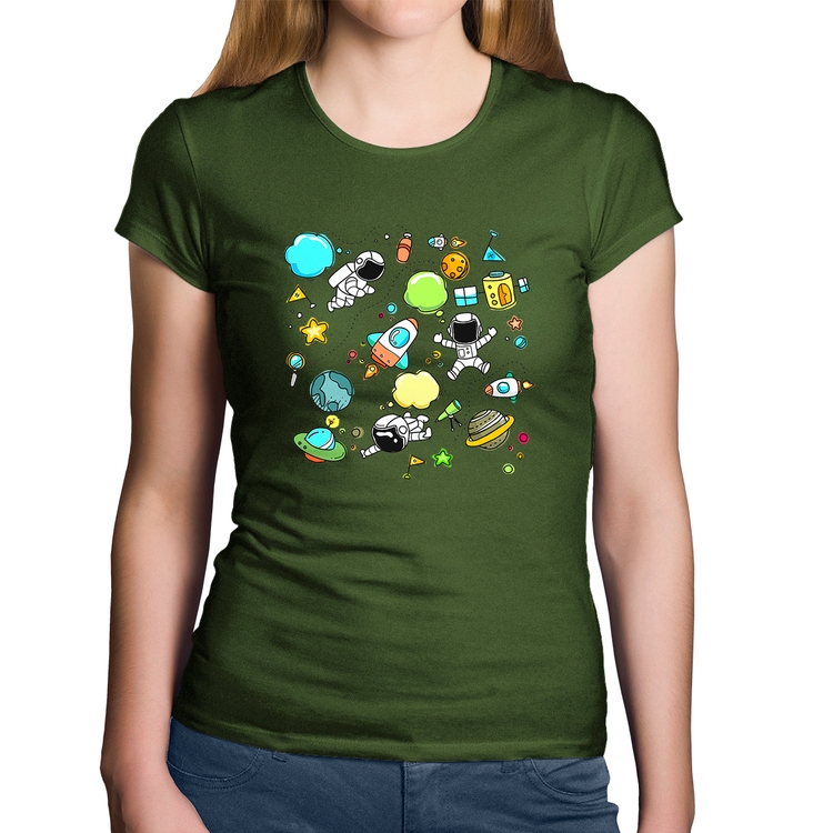 Baby Look Algodão Astronauta - Musgo