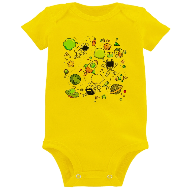 Body Bebê Astronauta - Amarelo