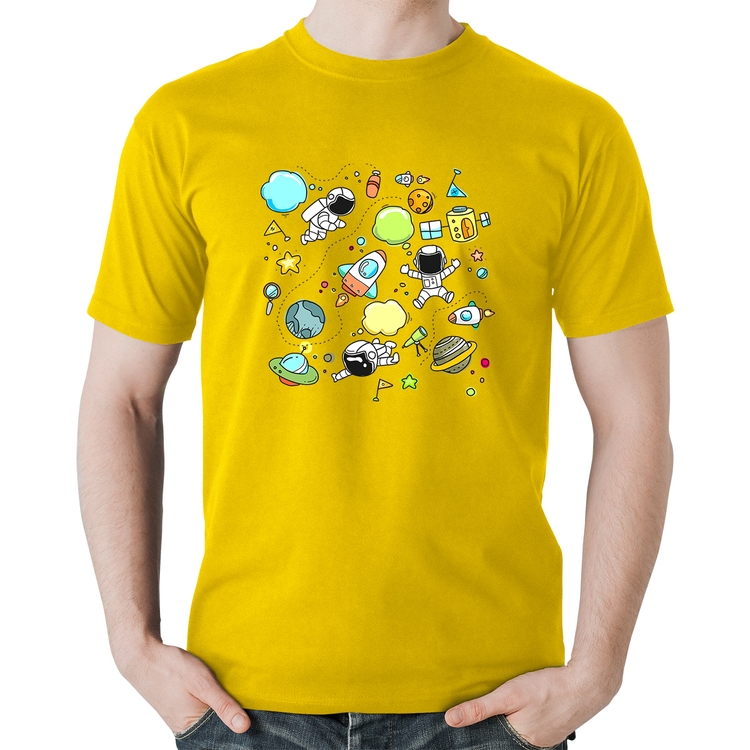 Camiseta Algodão Astronauta - Amarela