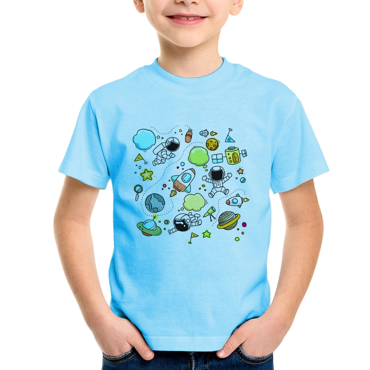 Camiseta Infantil Astronauta - Azul Bebê