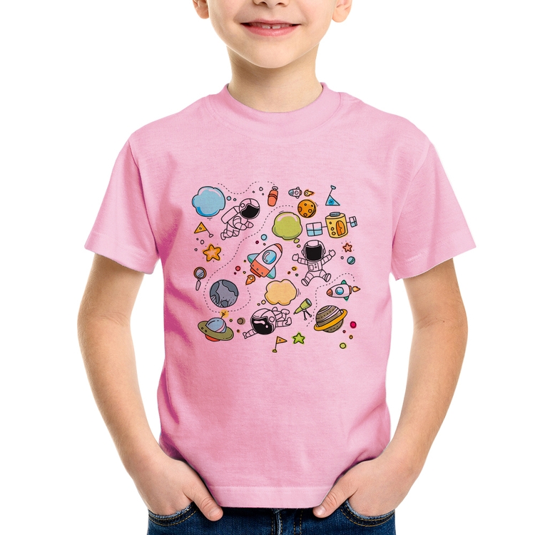 Camiseta Infantil Astronauta - Rosa Bebê