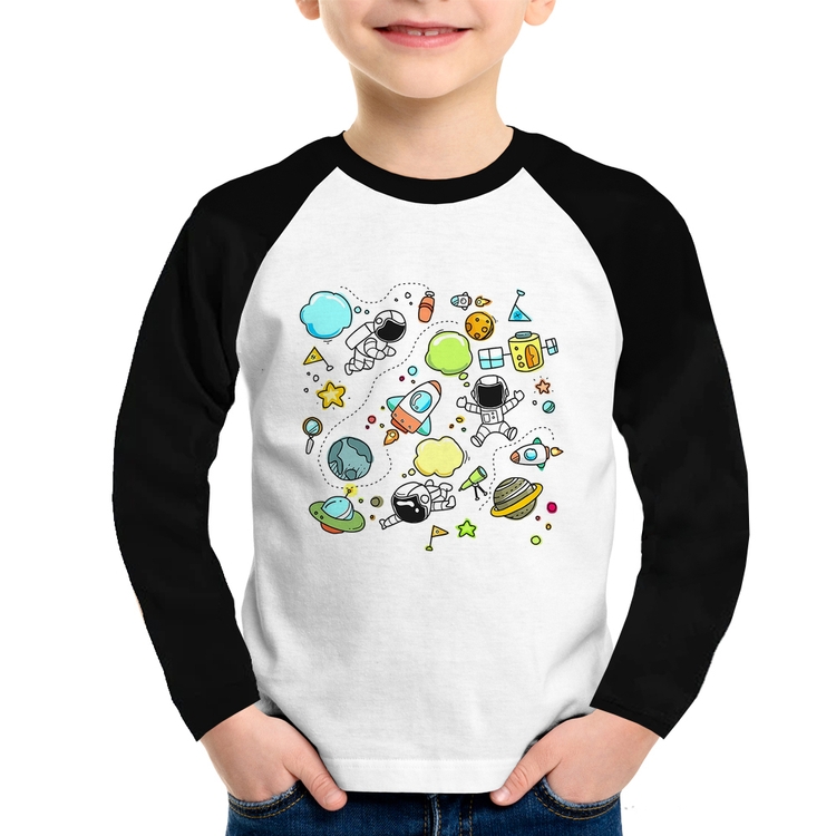 Camiseta Raglan Infantil Astronauta Manga Longa