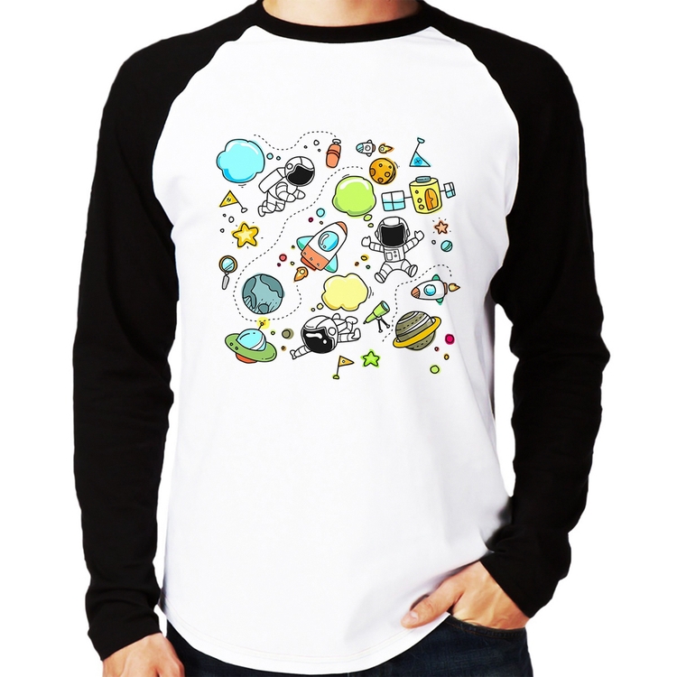 Camiseta Raglan Astronauta Manga Longa