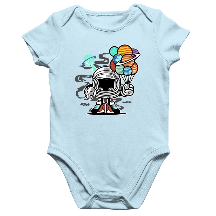 Body Bebê Algodão Astronauta Chibi - Azul Bebê