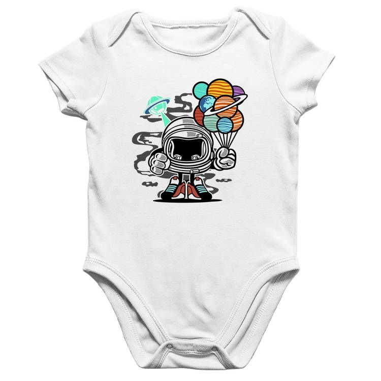 Body Bebê Algodão Astronauta Chibi - Branco