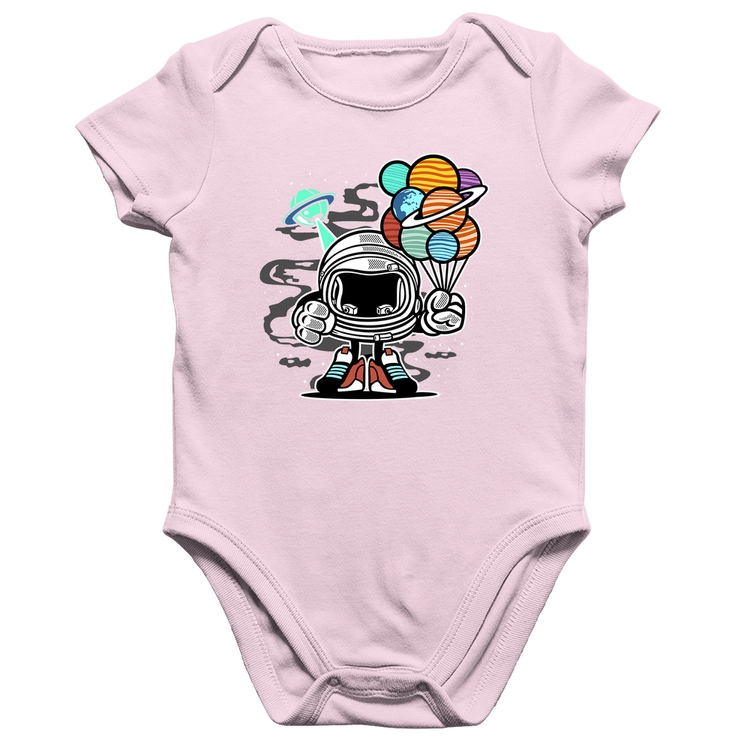 Body Bebê Algodão Astronauta Chibi - Rosa Bebê