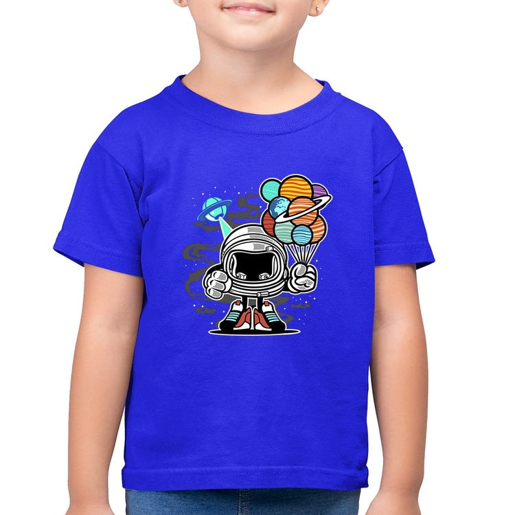 Camiseta Algodão Infantil Astronauta Chibi - Azul Royal