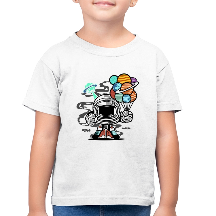 Camiseta Algodão Infantil Astronauta Chibi - Branca