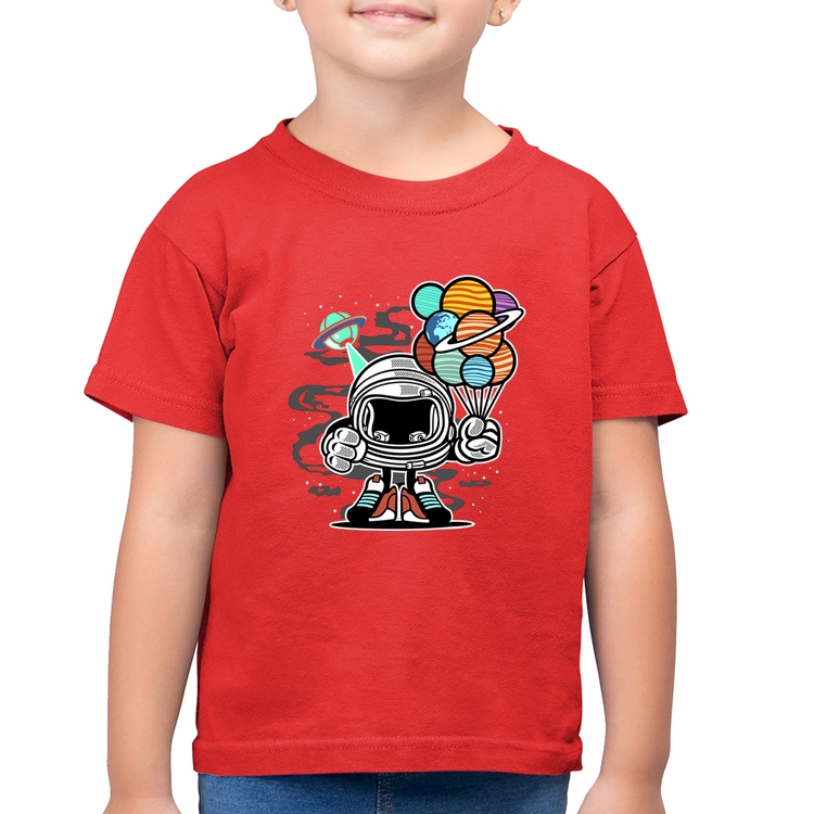 Camiseta Algodão Infantil Astronauta Chibi - Vermelha