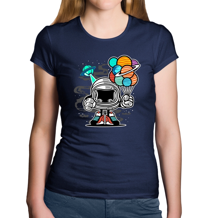 Baby Look Algodão Astronauta Chibi - Marinho