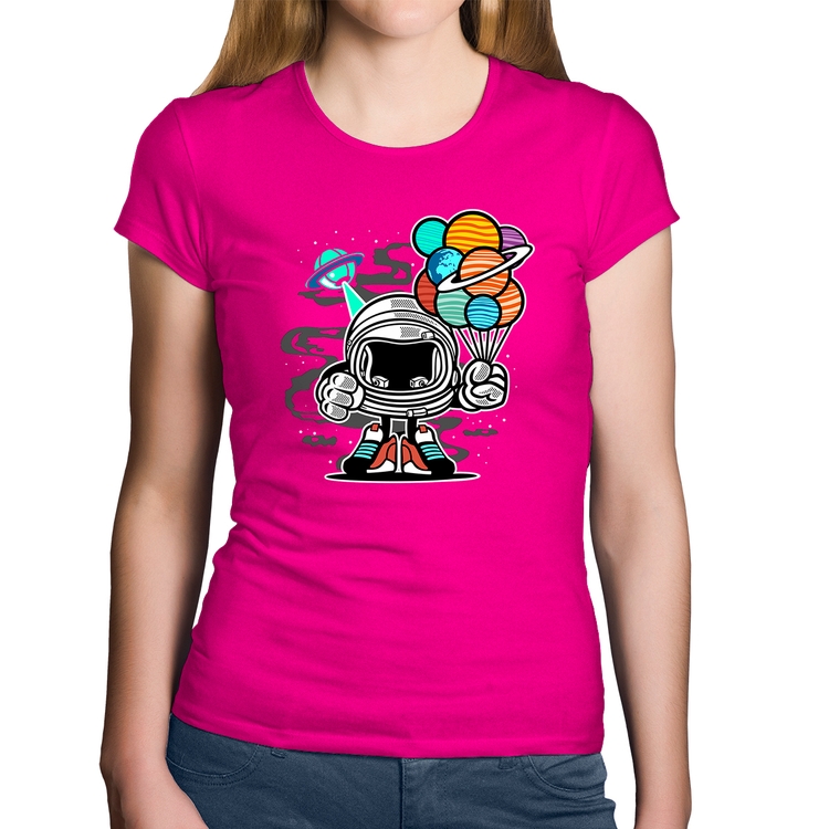 Baby Look Algodão Astronauta Chibi - Rosa