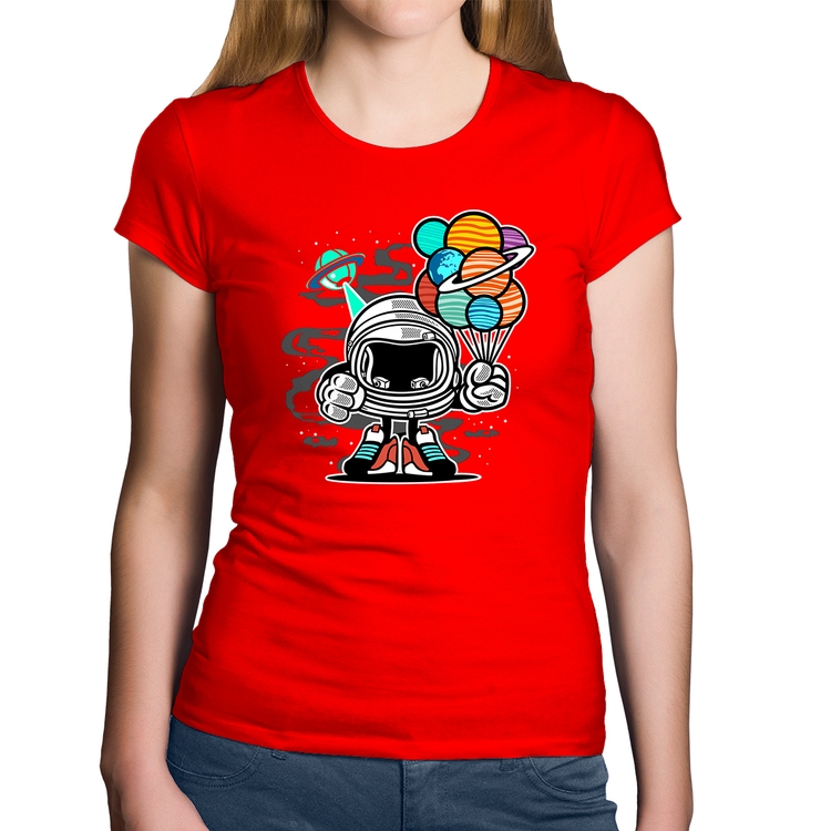 Baby Look Algodão Astronauta Chibi - Vermelha