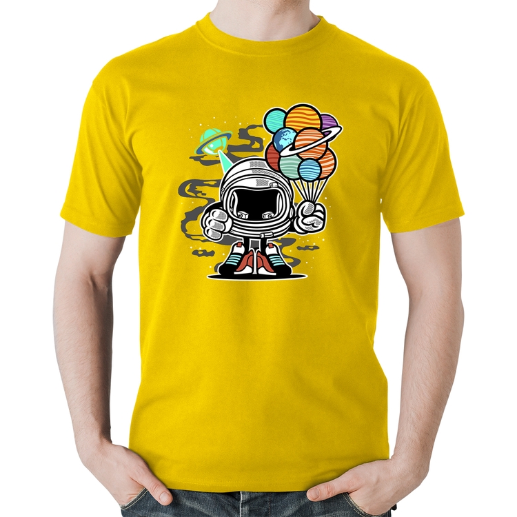 Camiseta Algodão Astronauta Chibi - Amarela