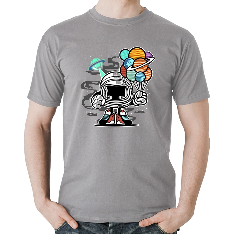 Camiseta Algodão Astronauta Chibi - Cinza