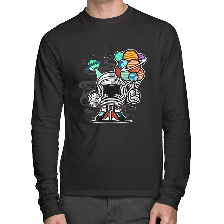 Camiseta Algodão Astronauta Chibi Manga Longa