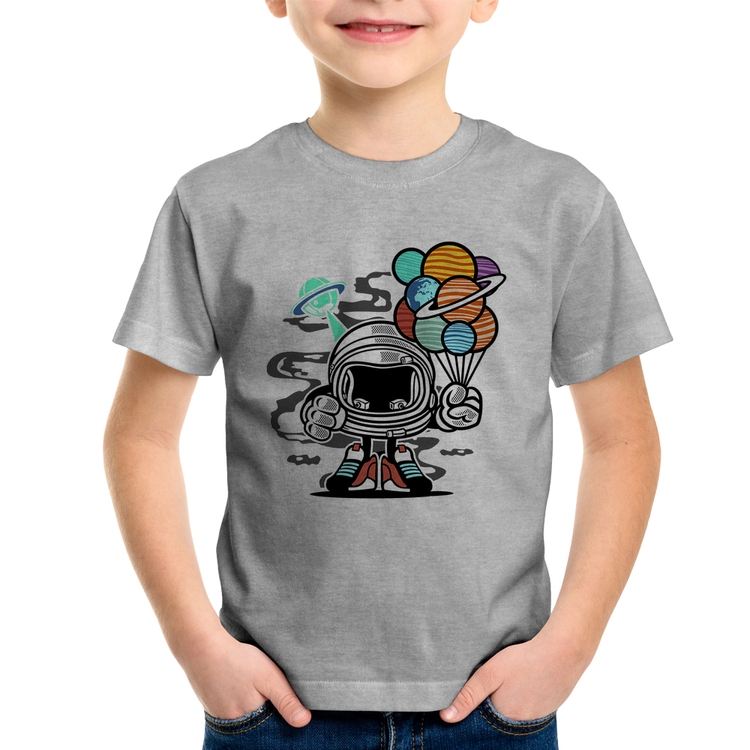 Camiseta Infantil Astronauta Chibi - Cinza