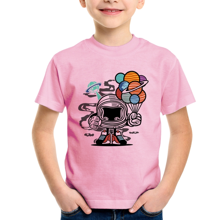 Camiseta Infantil Astronauta Chibi - Rosa Bebê