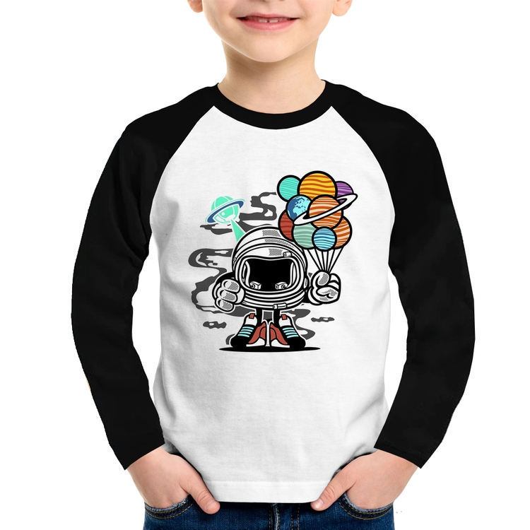 Camiseta Raglan Infantil Astronauta Chibi Manga Longa