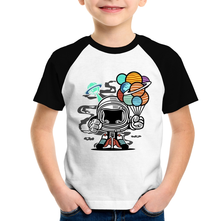 Camiseta Raglan Infantil Astronauta Chibi