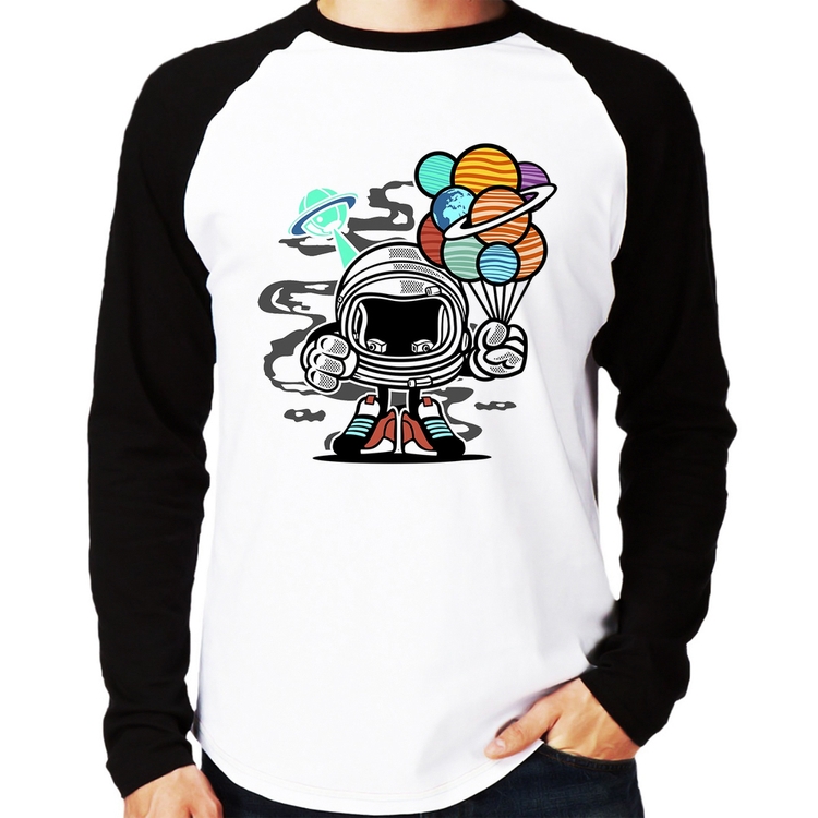 Camiseta Raglan Astronauta Chibi Manga Longa