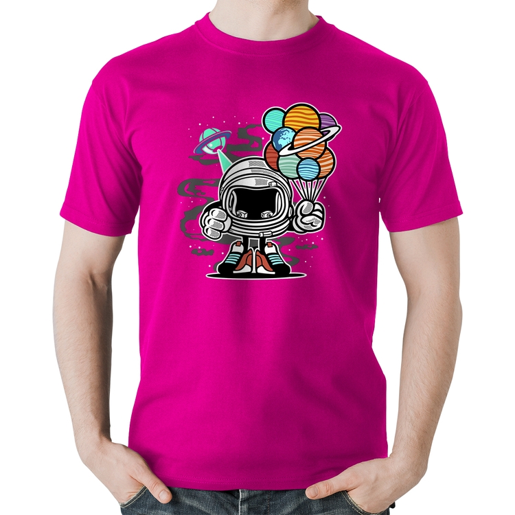 Camiseta Algodão Astronauta Chibi - Rosa