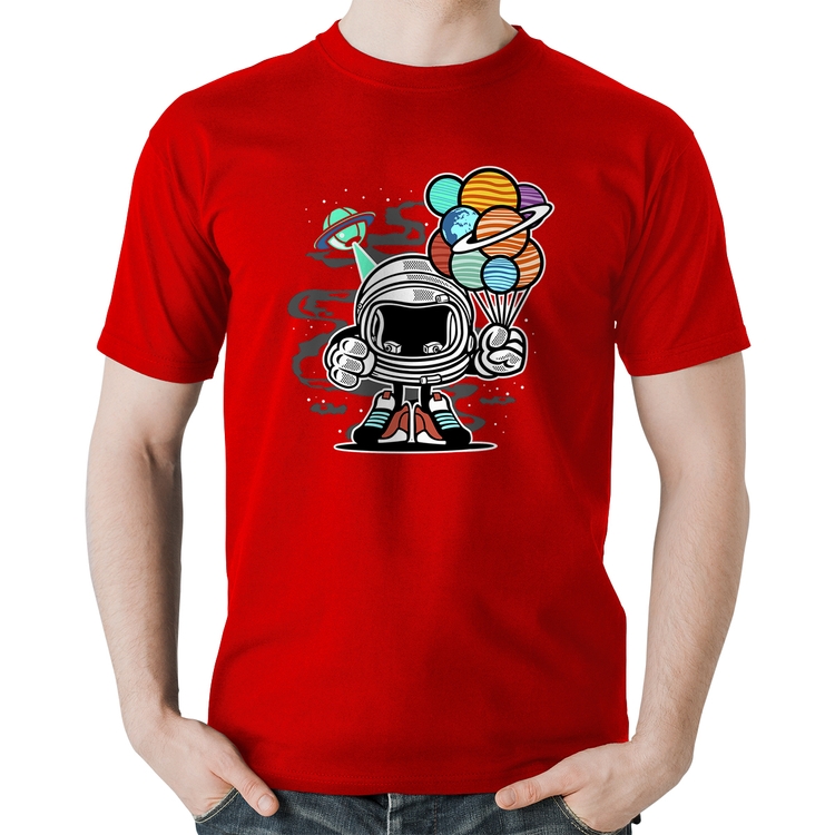 Camiseta Algodão Astronauta Chibi - Vermelha