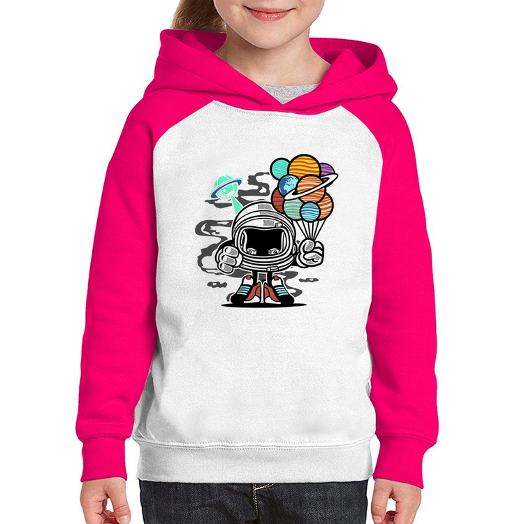 Moletom Infantil Astronauta Chibi - Branco/Rosa