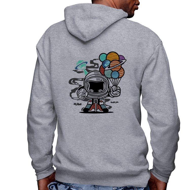 Blusa Moletom Astronauta Chibi Masculina com Capuz e Zíper - Mescla