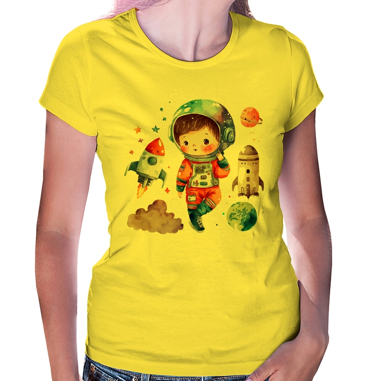 Baby Look Astronauta Criança e Foguetes - Amarela