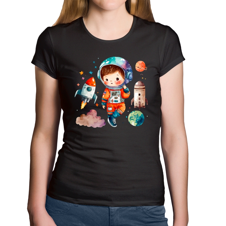 Baby Look Algodão Astronauta Criança e Foguetes
