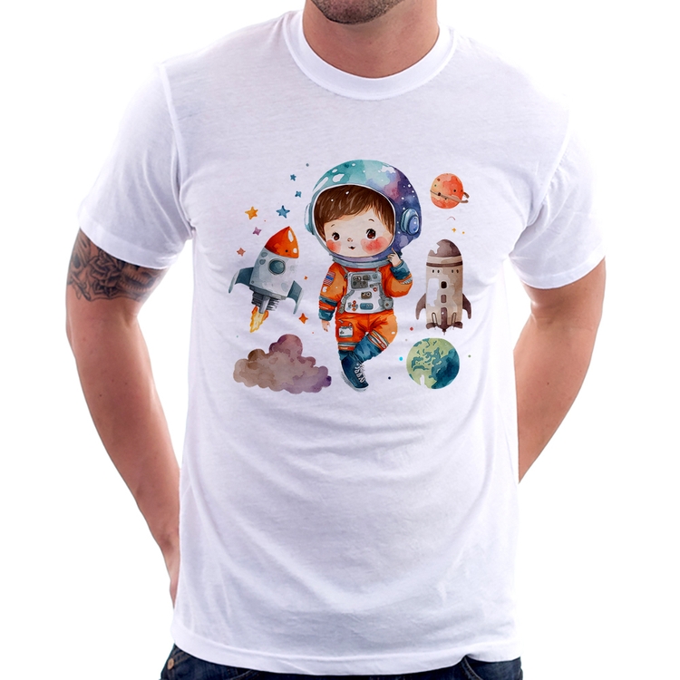 Camiseta Astronauta Criança e Foguetes