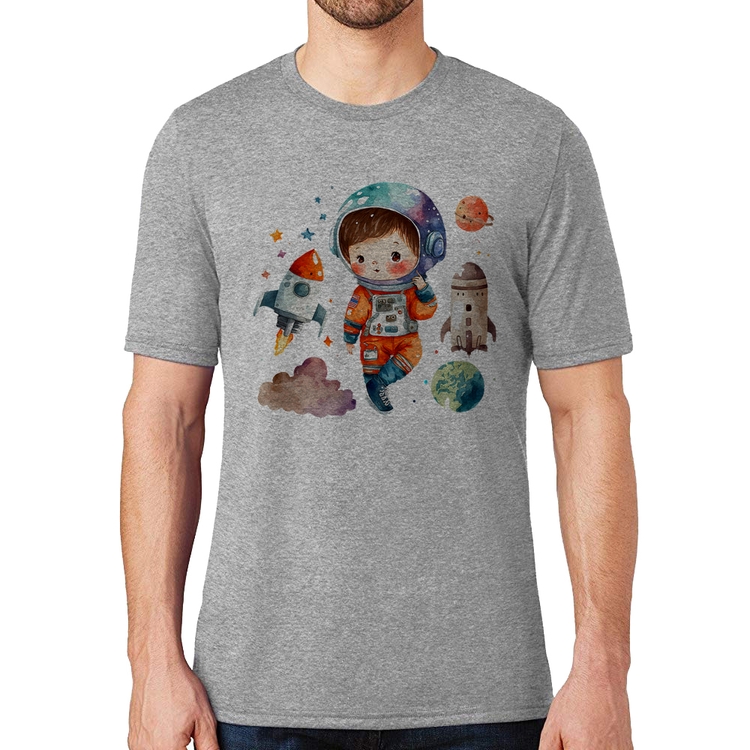 Camiseta Astronauta Criança e Foguetes - Cinza
