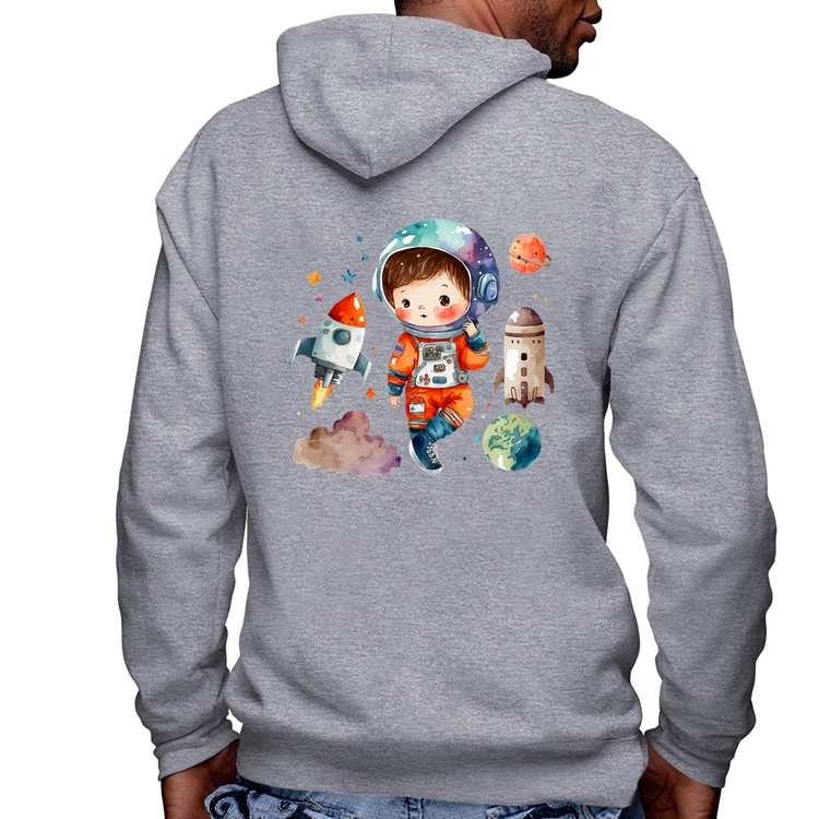 Blusa Moletom Astronauta Criança e Foguetes Masculina com Capuz e Zíper - Mescla