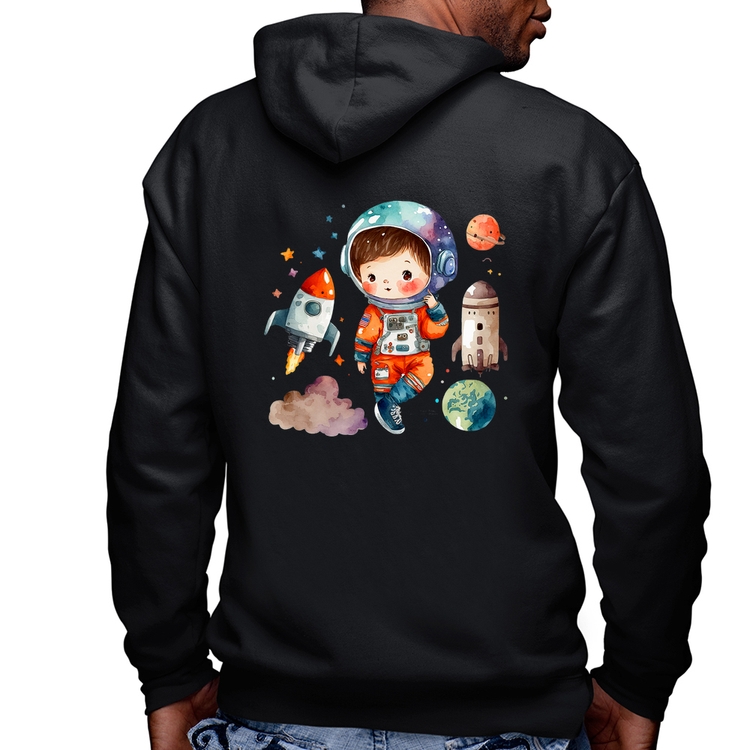 Blusa Moletom Astronauta Criança e Foguetes Masculina com Capuz e Zíper